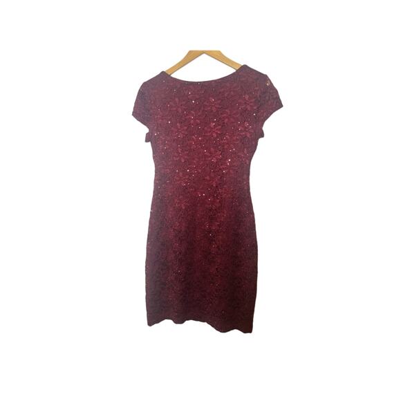 Connected Apparel Maroon Lace V-Neck Dress Women’s Size 6P Small Petite Cocktail - Picture 3 of 5